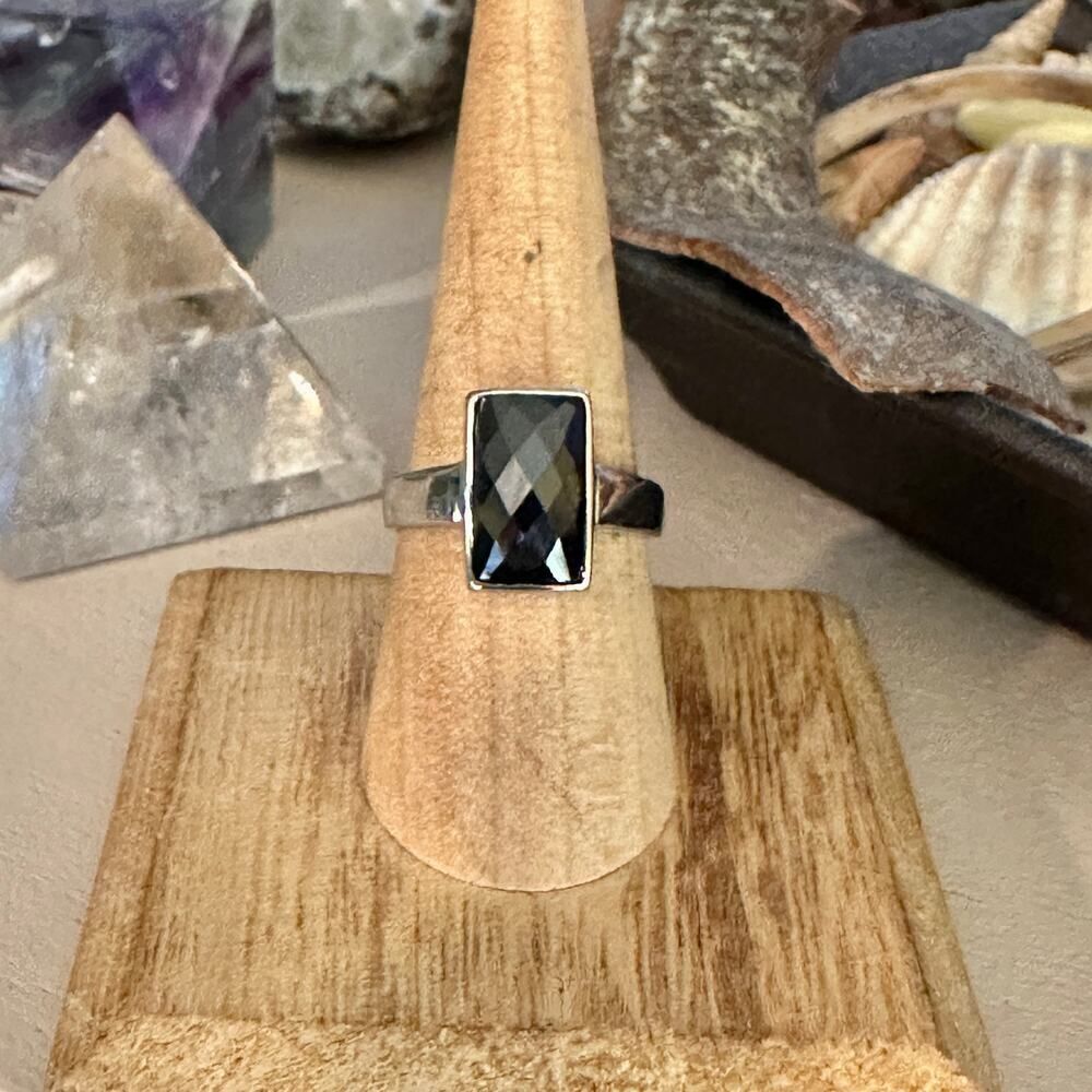 Sterling Silver Black Faceted Simulated Onyx Sterling Silver Ring Size 9